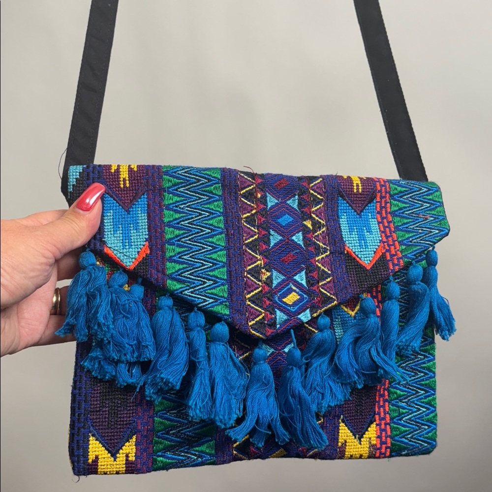 Source Unknown Blue and Black Patterned Crossbody Bag